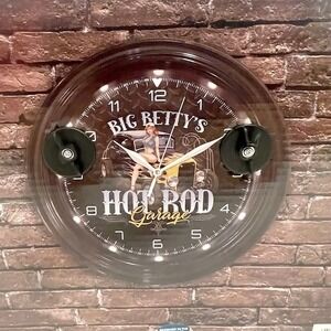 Big Betty's Hot Rod Garage 12 Inch Wall Clock with LED Lights Retro Pinup Black